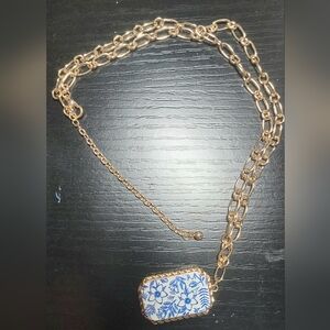 Gold/Blue/White Chain Pendant Necklace